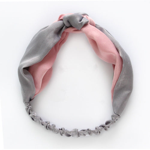 Women Lady Retro Boho Cross Satin hair head wrap bow knot headband band bandana Pink Grey Color