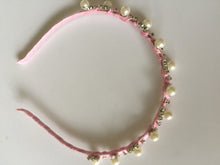Women Girls Retro Pearl Bride Crystal Bling princess party hair head band Hoop pink