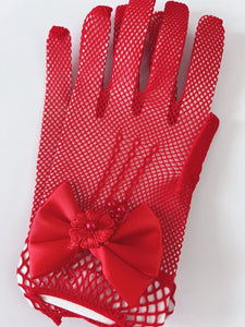 Women Ball Party Fancy Function Wedding Net Bow Short Black Red White Gloves