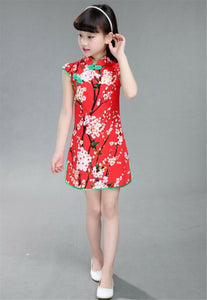 Teen Tween Girl Chinese New Year Asian Traditional QIPAO Red Tunic Summer Dress