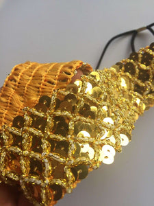 Lady girl Gold Sequin Bling Metallic Party Dance Hair Elastic Head Band headband