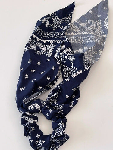 1x Women Girls Paisley Ribbon Bow Elastic Hair Up Tie Ponytail Scarf Scrunchies Navy Blue