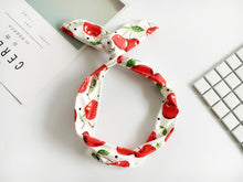 Women Girls Cherry retro Wire Bunny Ear adjustable bow scarf Hair head band Wrap big cherry in white