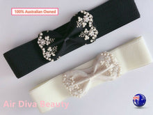 Women Lace Pearl Gorgeous Ribbon Bow Elastic Stretch Dress Waist Band Wrap Belt