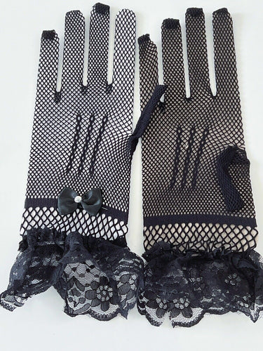 AU Women Cosplay Opera Ball Retro Party Wedding Short Net Black Or White Gloves Black