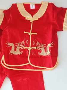 NEW Kids Boy Chinese New Year Traditional Red Tang Costume Short Sleeve Outfits