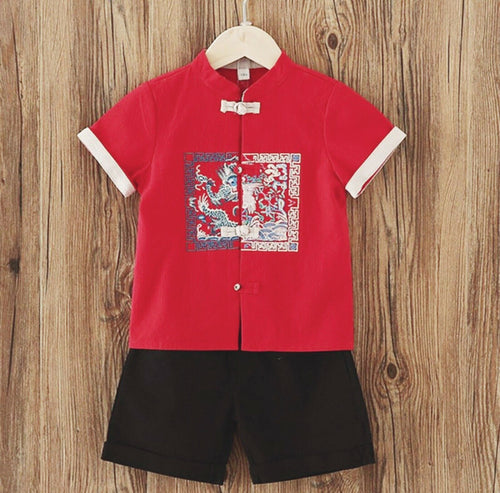 Kids Boy Girl Chinese New Year Asian Red Traditional TANG Costume Tops outfit