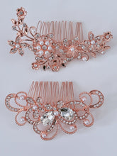 Women French Styling Evening Party Bride Rose Gold Crystal Hair comb Clip Pin