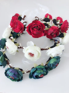 Women Girl Fairy camellia Flower Berry hair head headband Garland Ribbon Wreath