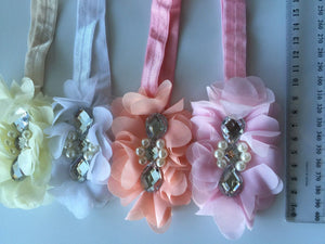 Baby Girl Floral Headband Set - Pearl & Rhinestone Flower Design for Special Occasions