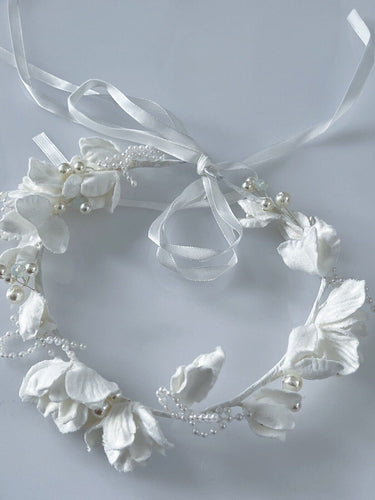 Baby Girls Kids White Flower Pearl Halo Tiara Crown hair headband Garland Prop White