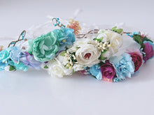 Girls Women Halo Blue Flower Crown hair headband Garland Wreath Tiara