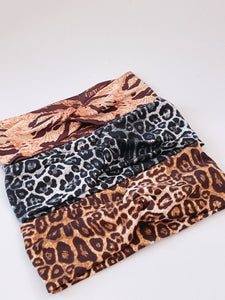 Women Girl Retro Hiphop Leopard Animal Bandana Hair Band Cross Twisted Headband