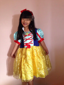 Kids Girls Children Snow White Costume PARTY Halloween Gown Dress headband