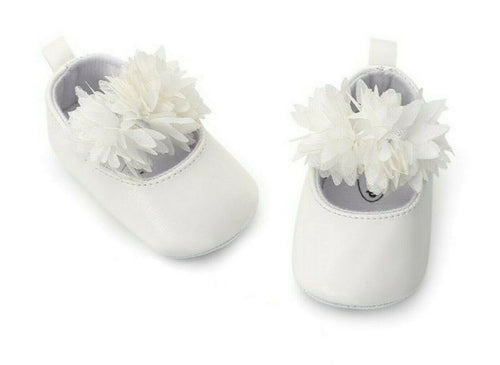 Baby Shower Girl Kids White Christening Ballet Floral Synthetic Leather Shoes #13:9-12 Months