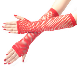 Women Girl Long Fingerless Net Fishnet Mesh Wrist Arm Dance disco Party Gloves