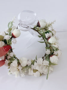 Baby Girl kid Party White Pink Flower Rose Halo Hair Tiara headband Garland