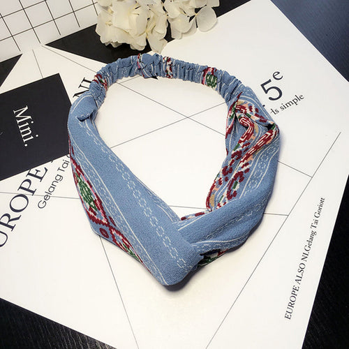 Women Vintage Retro look Boho bohemian Cross Twist scarf Hair head band bandana