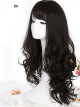Women Lady Trendy Party Function Fringe Long Curly Wavy Natural Look Hair Wigs Brown Black