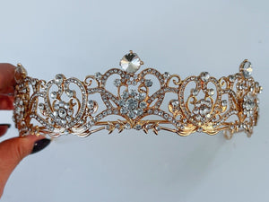 Women Wedding Crystal Heart Gold Silver Metal Tiara Party hair head band Crown