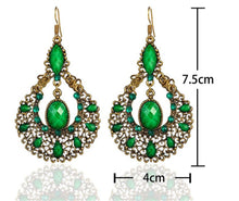 Women Retro Boho Bohemia Xmas Party Green OR Red Gem dangle Ear Drop Earrings