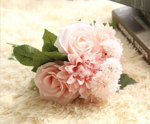Brunch Artificial Fake Wedding Bride Home Party bouquet Flower Decor Decoration Champagne pink
