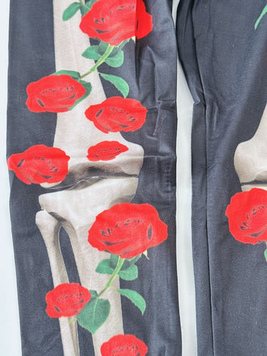 Girls Kids Gothic Rose Bone Skeleton Skull Costume Party leggings Pants L:5-8 Years