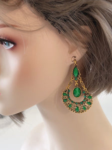 Women Retro Boho Bohemia Xmas Party Green OR Red Gem dangle Ear Drop Earrings