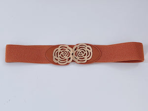 Women Metallic Rose Flower Elastic Stretchy Dress Narrow Slim Waist Belt Band