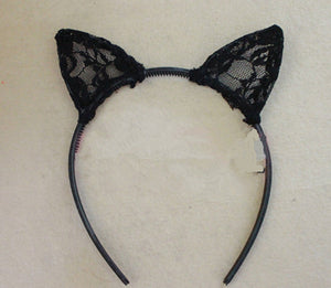 NEW Women Lady Girl Bunny Kitty Cat Ear Party lace crochet Hair head band Hoop