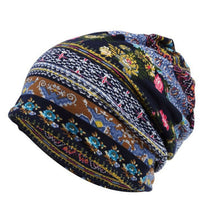 Men Women Cotton Blended Hippie Paisley Slouch Baggy Ski Beanies Hats Cap Mask Blue Floral