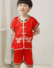 NEW Kids Boy Chinese New Year Traditional Red Tang Costume Short Sleeve Outfits