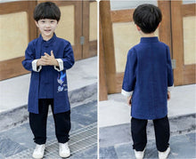 Kids Boy Chinese New Year Asian Blue Traditional TANG HAN Costume Tops outfit