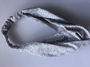 Women Girl Retro Twist cross Hip hop dance Paisley Bandana Hair Headband Scarf Grey
