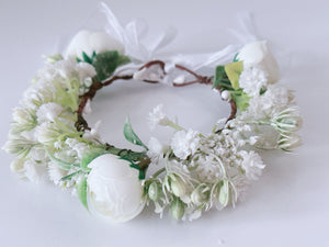 Newborn Baby Girl kid Party White Flower Rose Halo Hair Tiara headband Garland