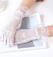 Woman Party Wedding Prom Opera Fancy Costume Bow Lace Ruffle trim SHORT Gloves