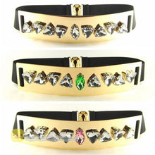 Women Lady Gemstone Crystal Look Bling Shiny Metallic Mirror Waist Band Belt G29