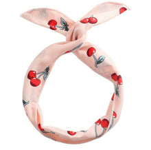 Women Girls Cherry retro Wire Bunny Ear adjustable bow scarf Hair head band Wrap Pink Cherry