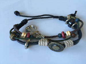 Men Women Retro Anchor Cross leather Tribal Bracelet Wristband band gift him