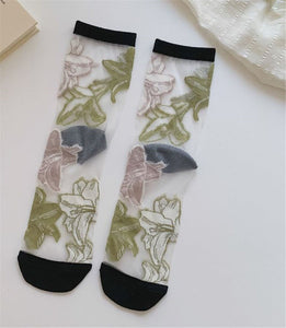 Women Retro Fancy Ankle Flower Floral Transparent Summer lace Short Dress Socks