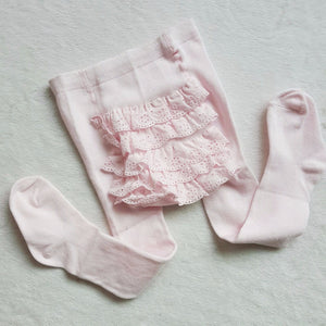 Girl Baby Kid Cream White or Pink Ruffle Bottoms Tights Pantyhose Stockings