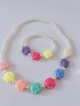 Girl Kid children Rose flower or Bow Cute Beaded Colorful Necklace Bracelet Set