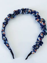 Women Girl Retro Bubble Wrinkled Puffy Scrunch Slim Hair Head Band Headband Hoop Navy Blue Daisy Headband