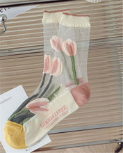 Women Retro Fancy Ankle Tulip Flower Transparent Summer lace Short Dress Socks
