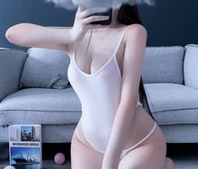Women Lady Sexy Open Crotch Sheer Strap Chemise Body Leotard Underwear Bodysuit White