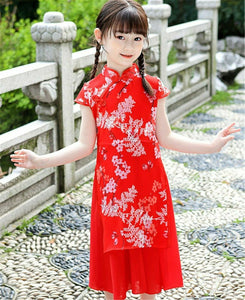 Girl Chinese New Year Asian Traditional Han QIPAO Costume Tunic Summer Dress