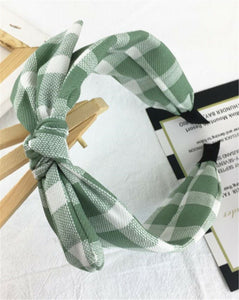 Women Girl Retro Check Wire Bunny Bow Wide Hair Headband Head Wrap Band hoop