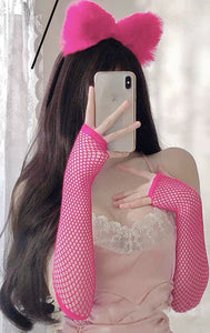 Women Girl Long Fingerless Net Fishnet Mesh Wrist Arm Dance disco Party Gloves