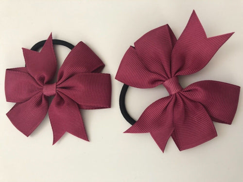 2x Girl Grosgrain School Ribbon Bow Hair Ponytail Tie Up Elastic band scrunchies