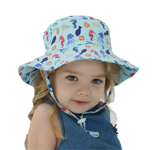 Boys Girls Kids Children Cotton Sea Horse Travel Bucket Sun Hat Cap strap